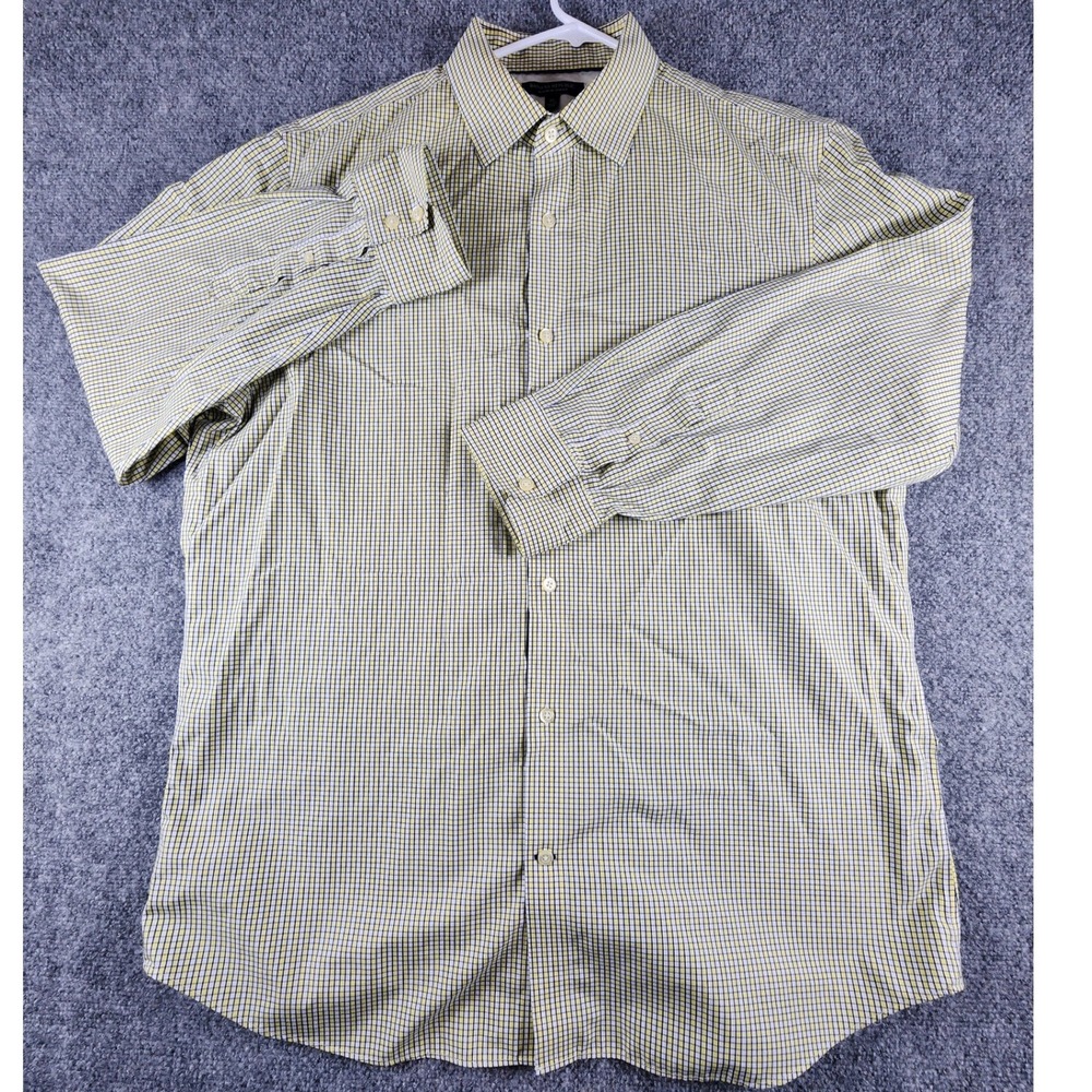 Banana Republic Non-Iron Slim Fit Shirt Mens XL Yellow Navy Blue Micro Check LS